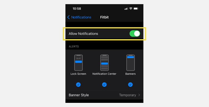 Allow notifications for your Fitbit app.