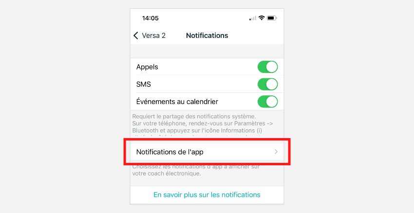 Sélectionnez les notifications de l’application.